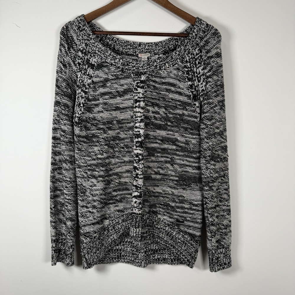 Guess Women's Cable Knit Sweater Black White Size Large Warm‎